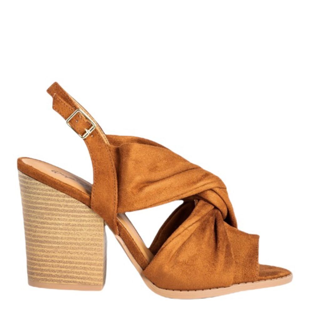 Qupid Chestnut Brown Micro-Suede Knotted Chunky Heels Size 7